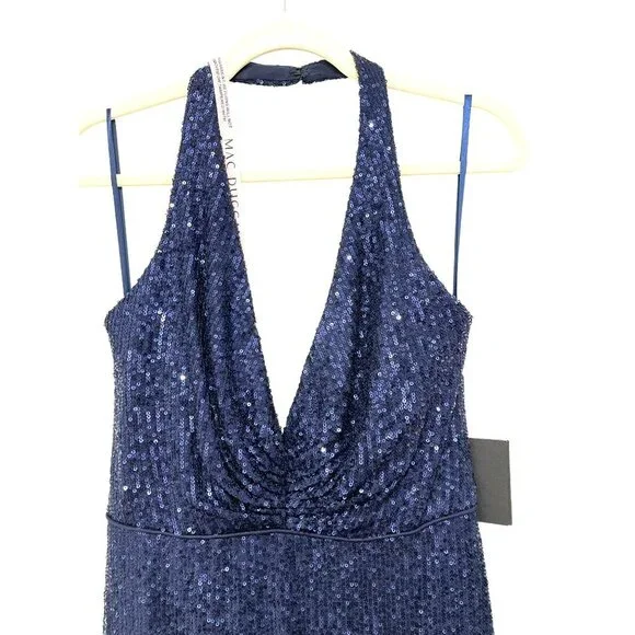 Mac Duggal Navy Sequins Halter Backless Maxi Formal Gown Dress Size 6 NEW - Picture 5 of 9